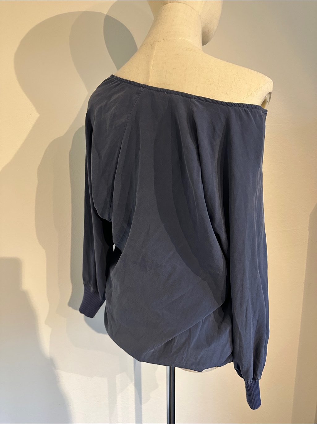 95% Silk Blend Soft Blue Wide V-Neck Blouse — image 3 of 8